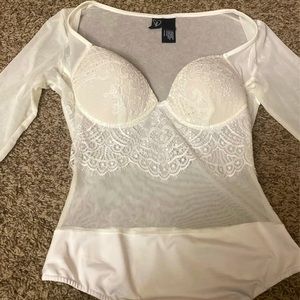 White sheer and lace bodysuit